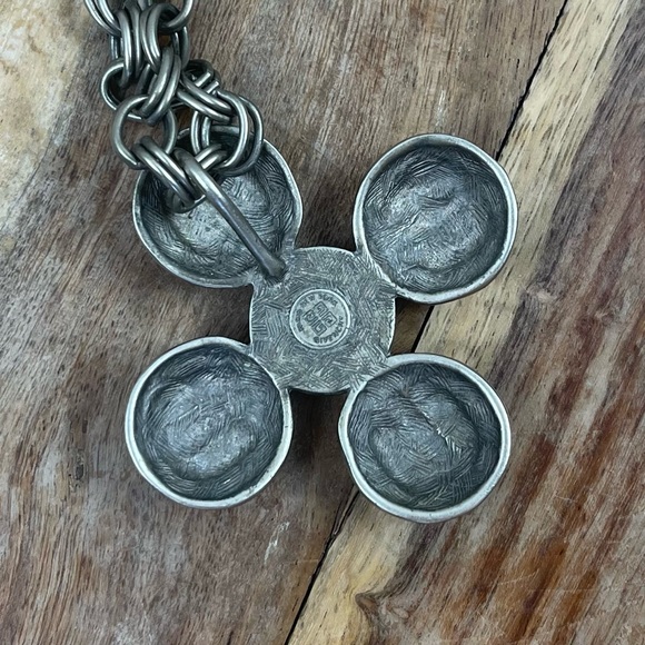 Vintage l 80s Givenchy Silver Pewter Floral Pearl Drop Chain Statement Necklace - Picture 8 of 11